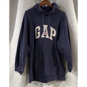 Vintage GAP Athletic Classic Hoodie XL Navy Blue Applique Spell Out Pullover 90s